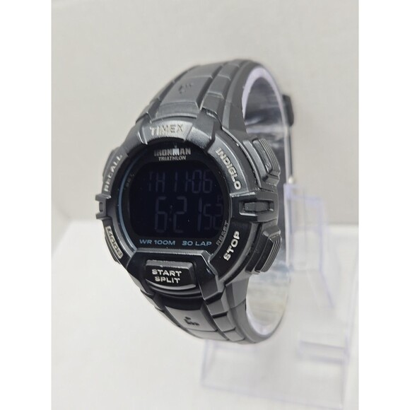 Timex Ironman Rugged 30 Laps Watch Indiglo 45mm Black Chrono Digital New Battery - Picture 2 of 12